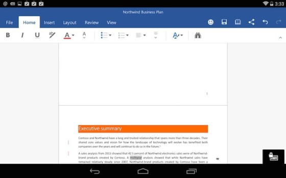 office applications on tablet